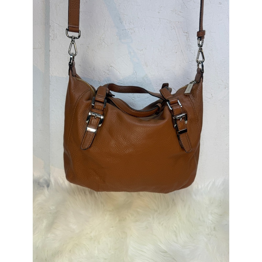 Michael Kors Bedford Brown Pebbled Leather Hobo Shoulder Bag Silver Hardware - Picture 3 of 14